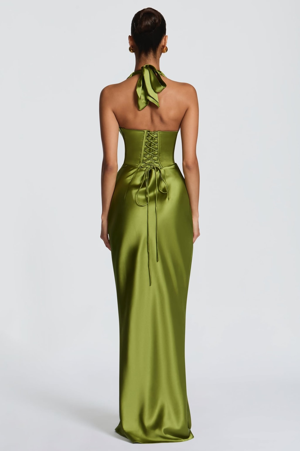 Satin Maxi Dress With Plunge Neckline - 4