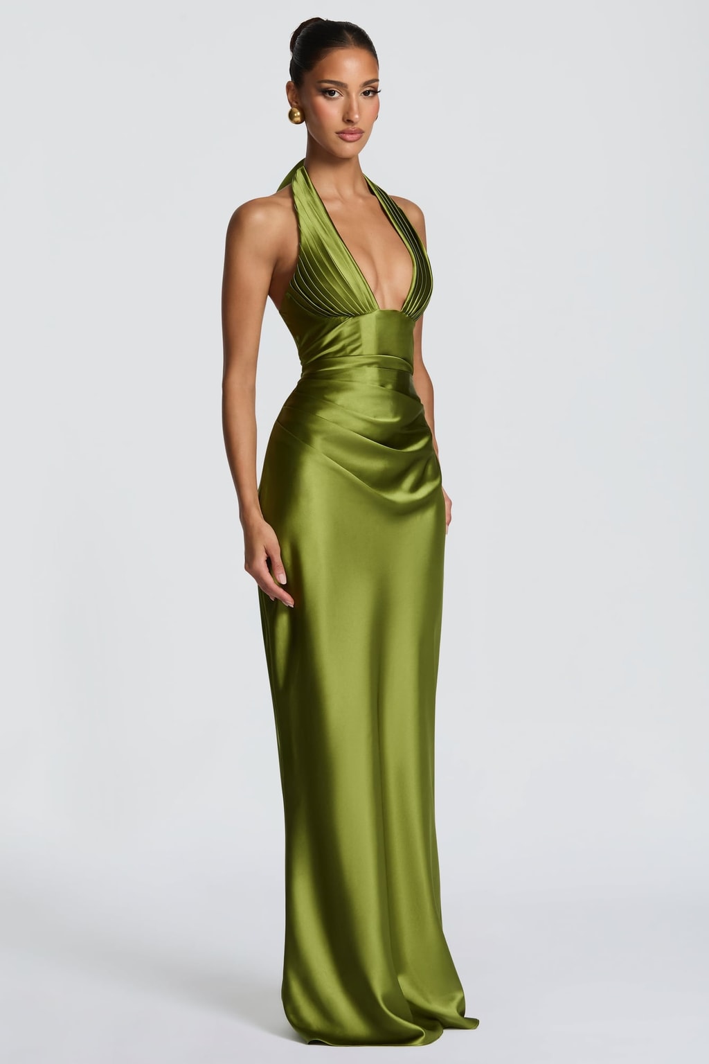 Satin Maxi Dress With Plunge Neckline - 3