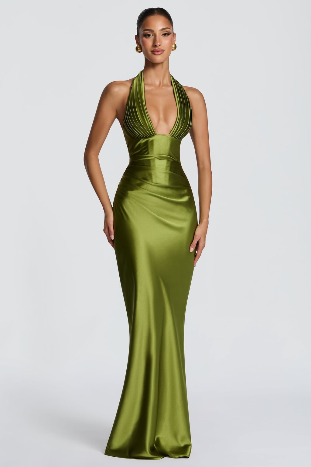 Satin Maxi Dress With Plunge Neckline - 2