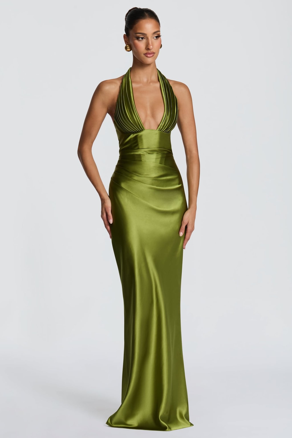 Satin Maxi Dress With Plunge Neckline - 6