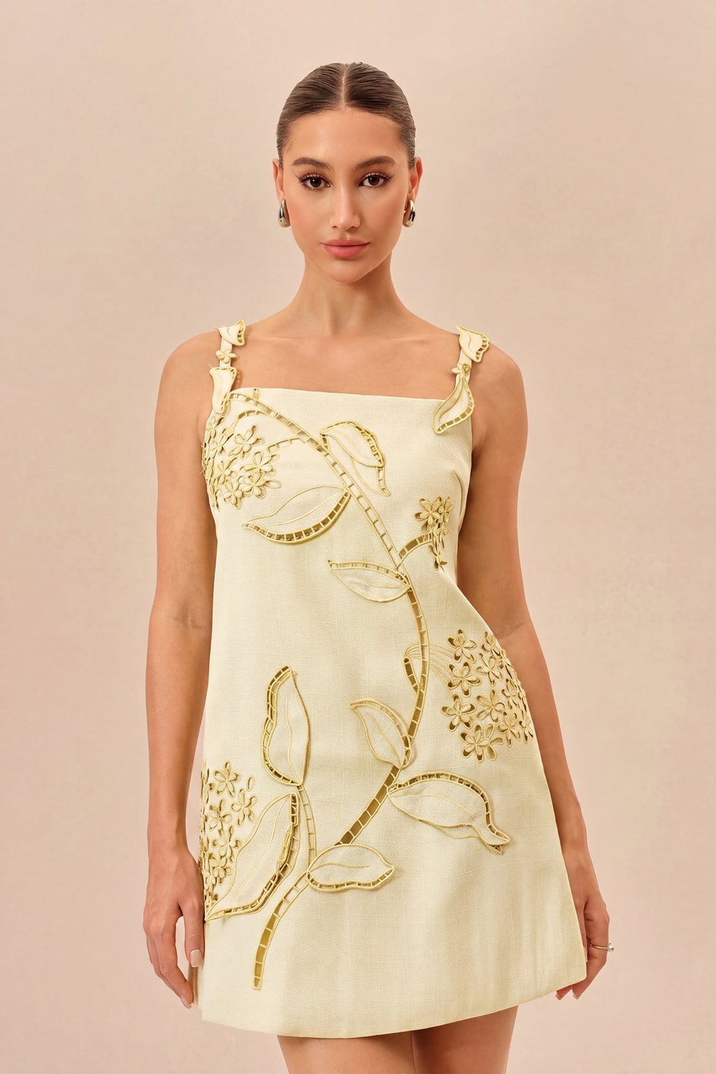 Polyester Floral Embroidered A-Line Mini Dress - 5