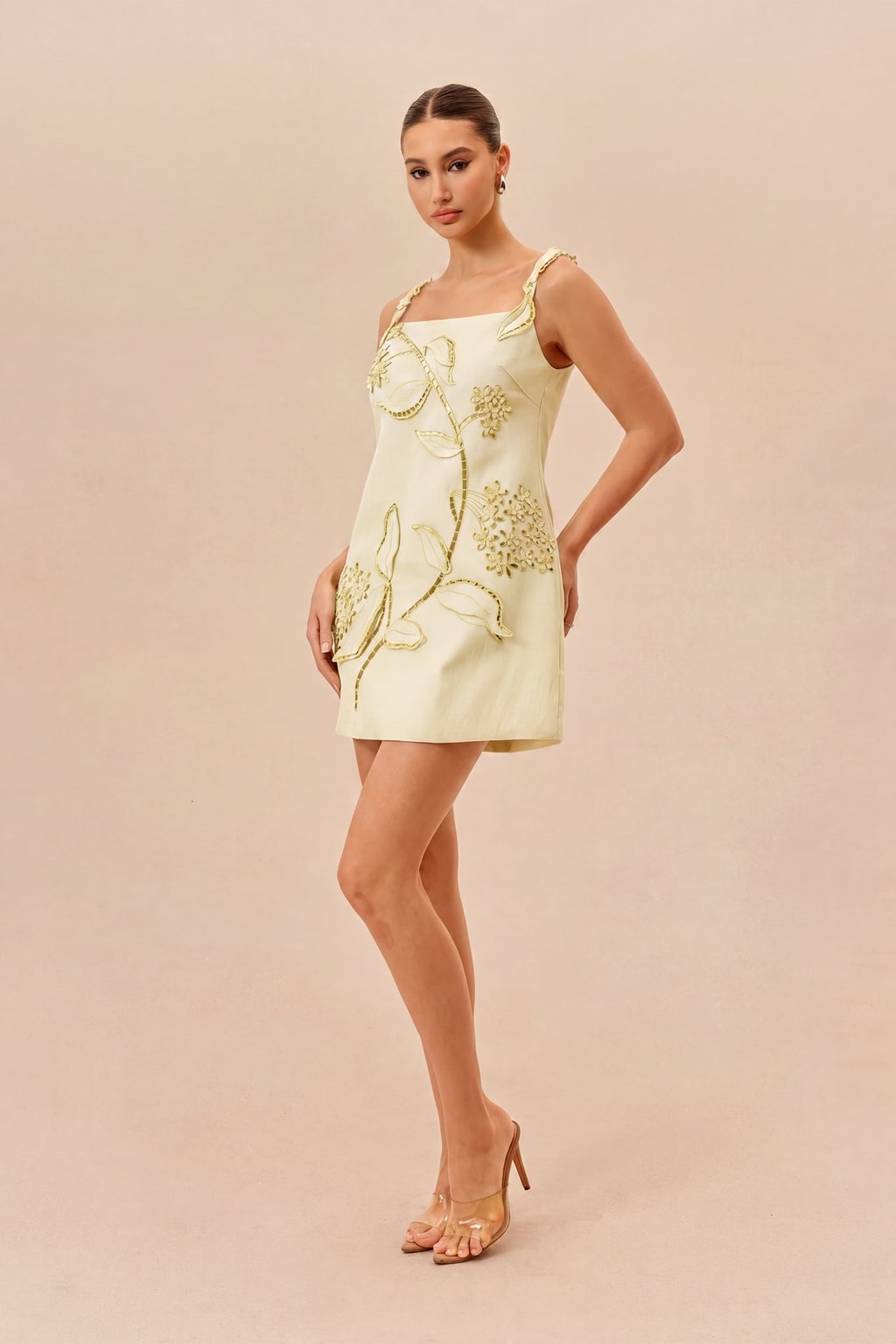 Polyester Floral Embroidered A-Line Mini Dress - 3