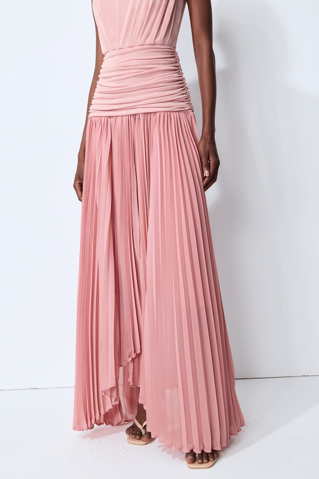 Terylene Pleated Maxi Dress with Ruched Waist - 6