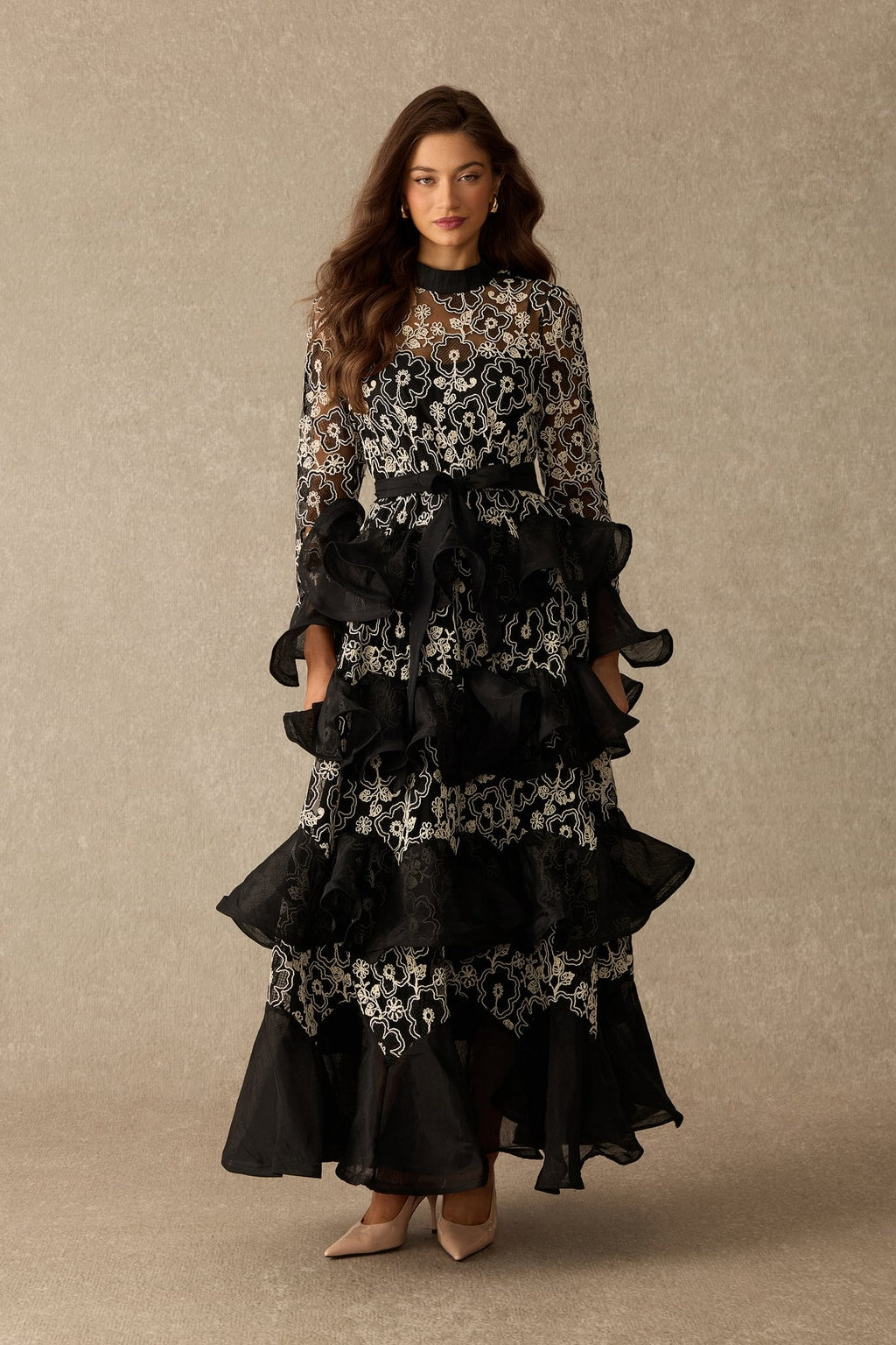 Floral Lace Layered Ruffle Maxi Dress - 7