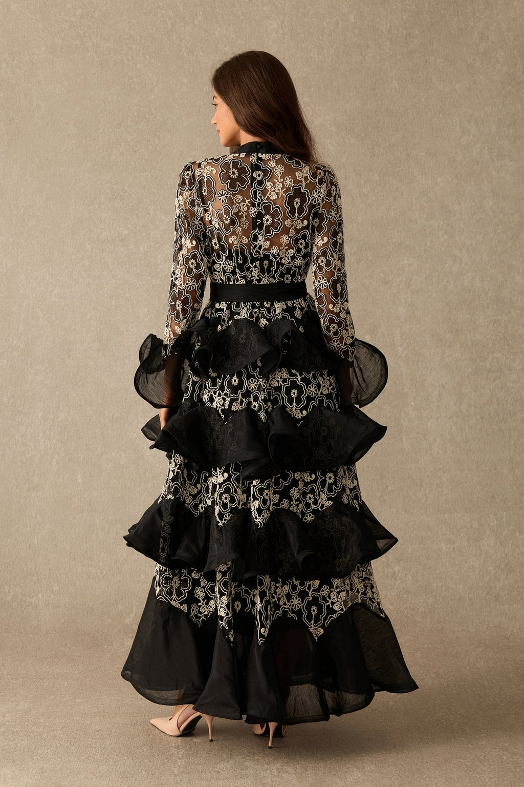 Floral Lace Layered Ruffle Maxi Dress - 4