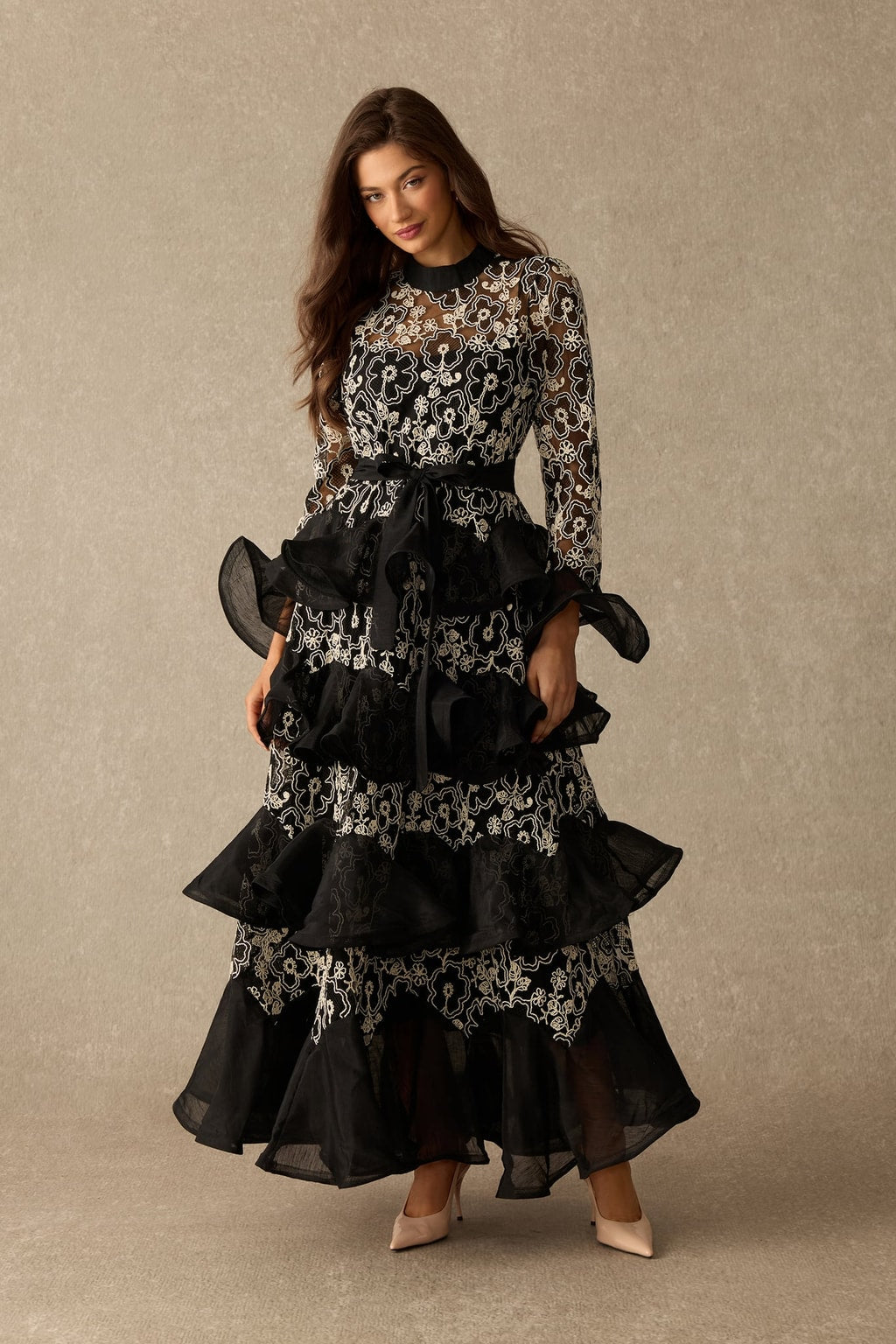 Floral Lace Layered Ruffle Maxi Dress - 2