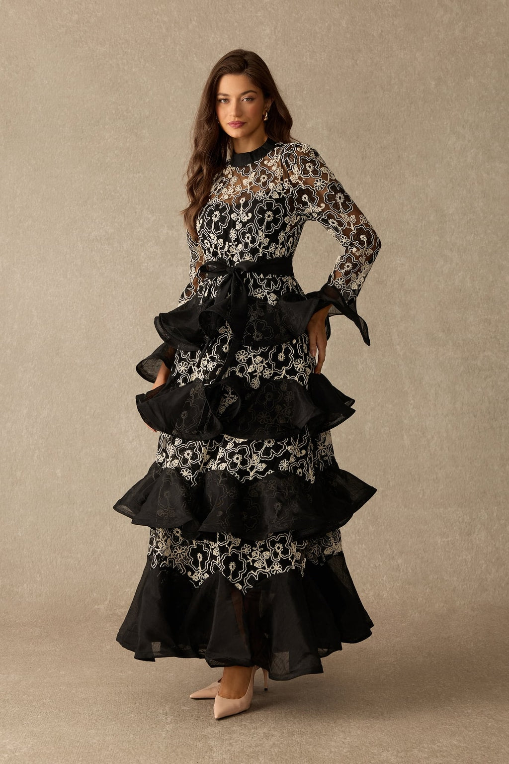 Floral Lace Layered Ruffle Maxi Dress - 3