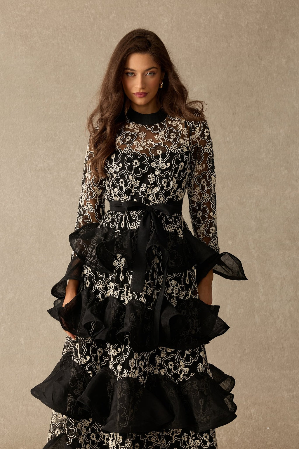 Floral Lace Layered Ruffle Maxi Dress - 5