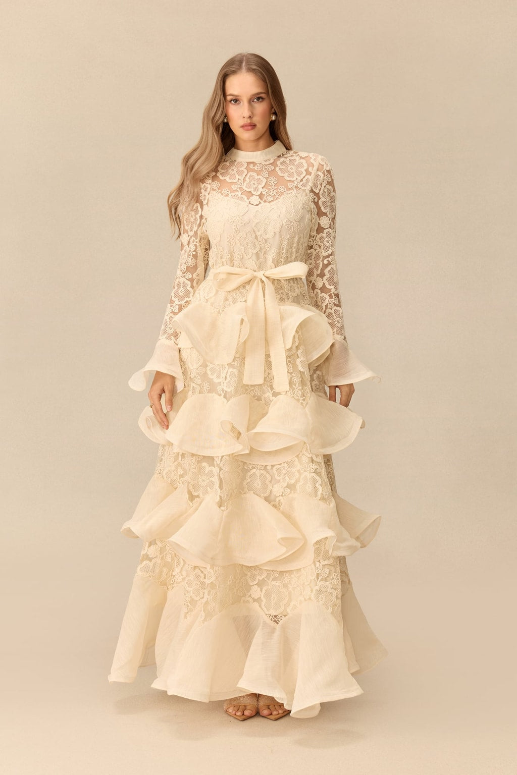 Floral Lace Layered Ruffle Maxi Dress - 6