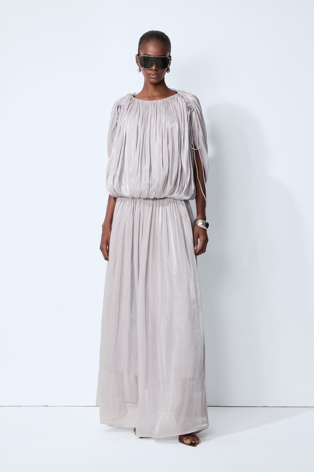 Chiffon Maxi Dress With Draped Gathered Bodice - 5