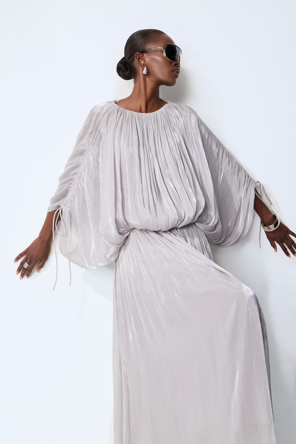 Chiffon Maxi Dress With Draped Gathered Bodice - 6