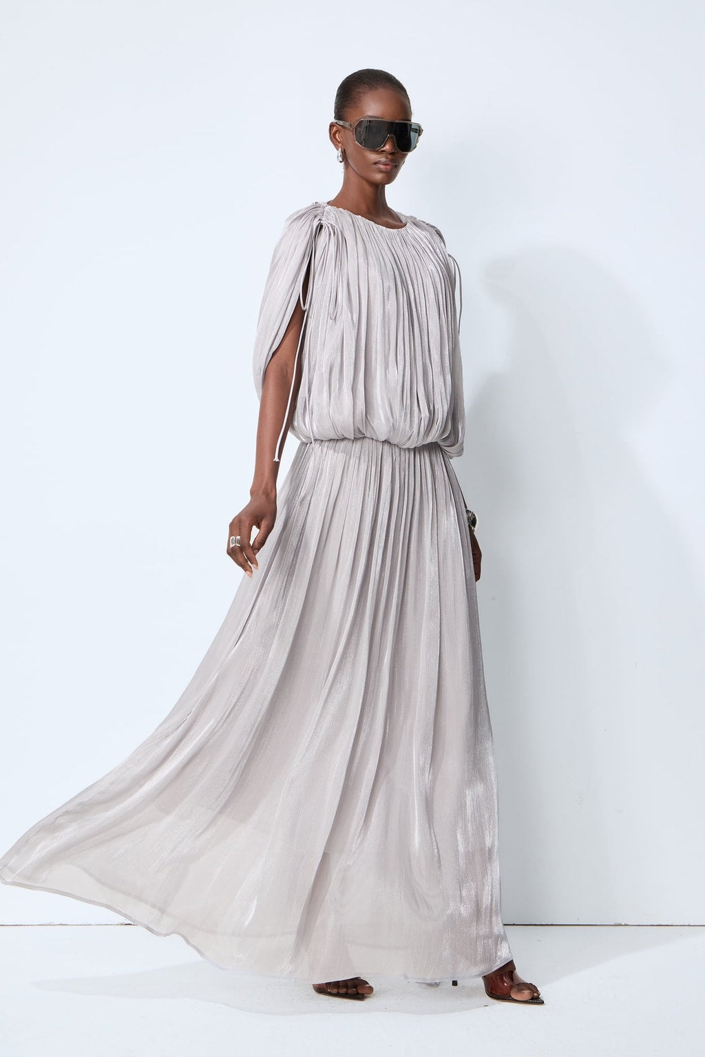 Chiffon Maxi Dress With Draped Gathered Bodice - 3