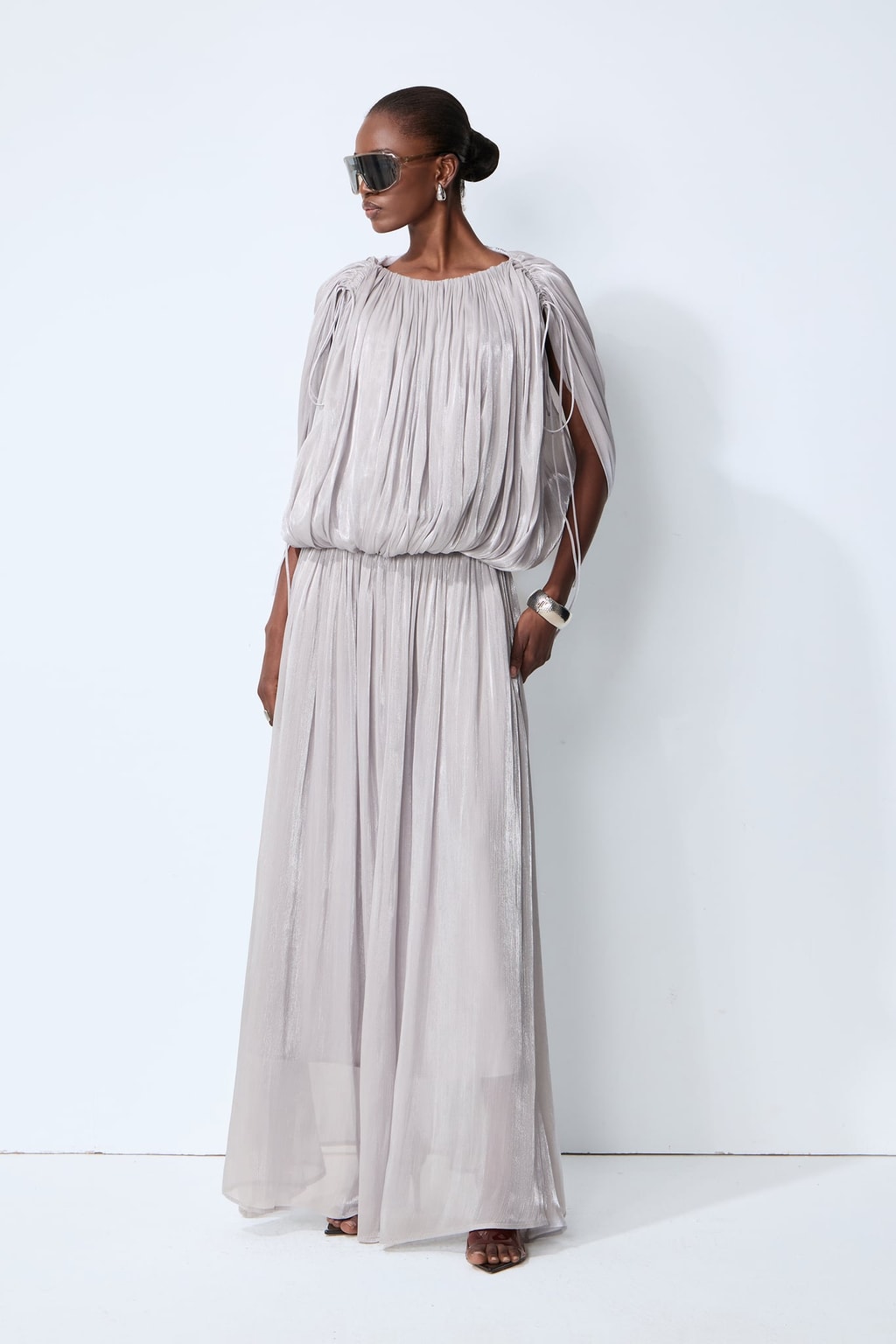Chiffon Maxi Dress With Draped Gathered Bodice - 2