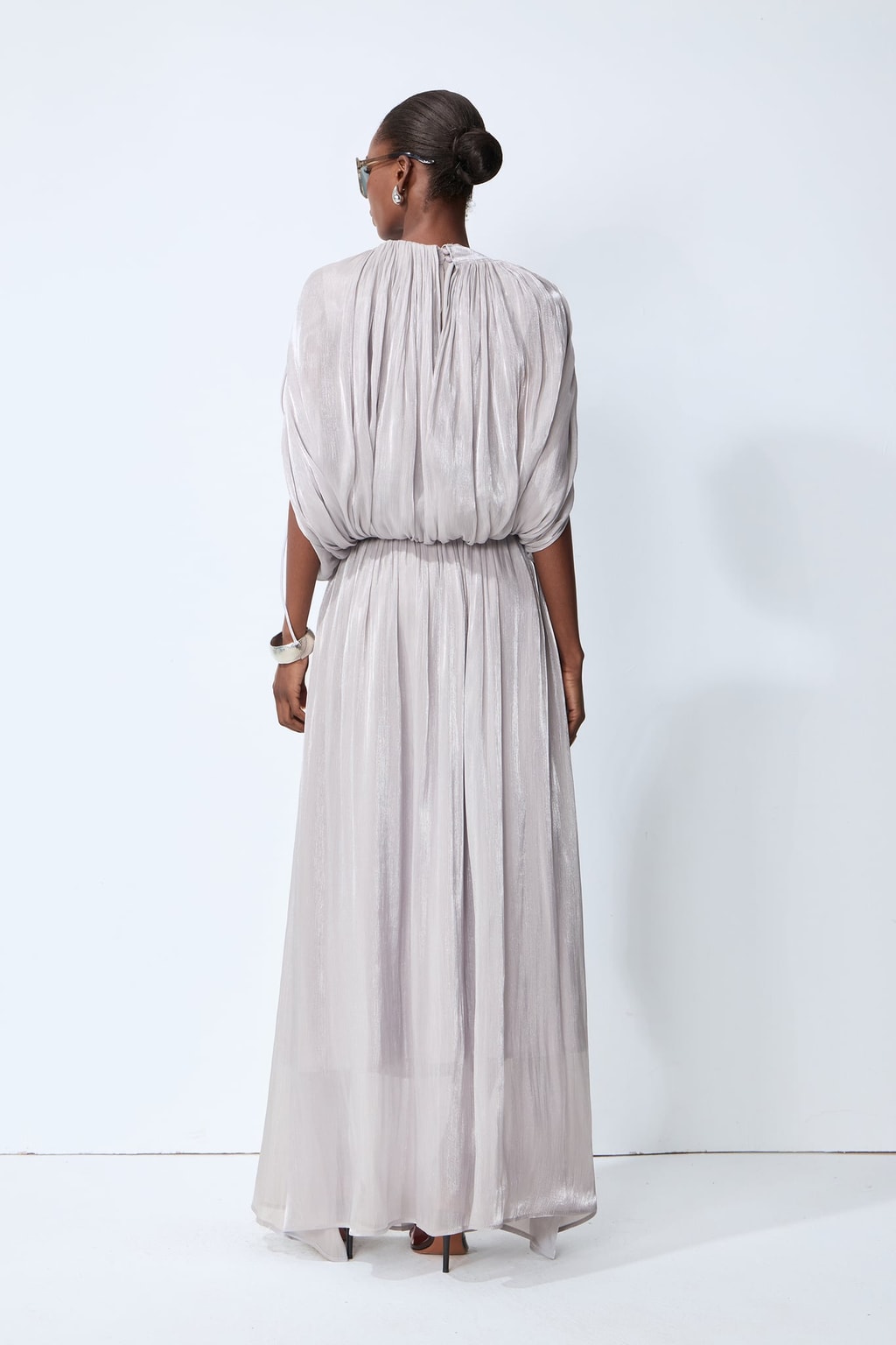 Chiffon Maxi Dress With Draped Gathered Bodice - 4