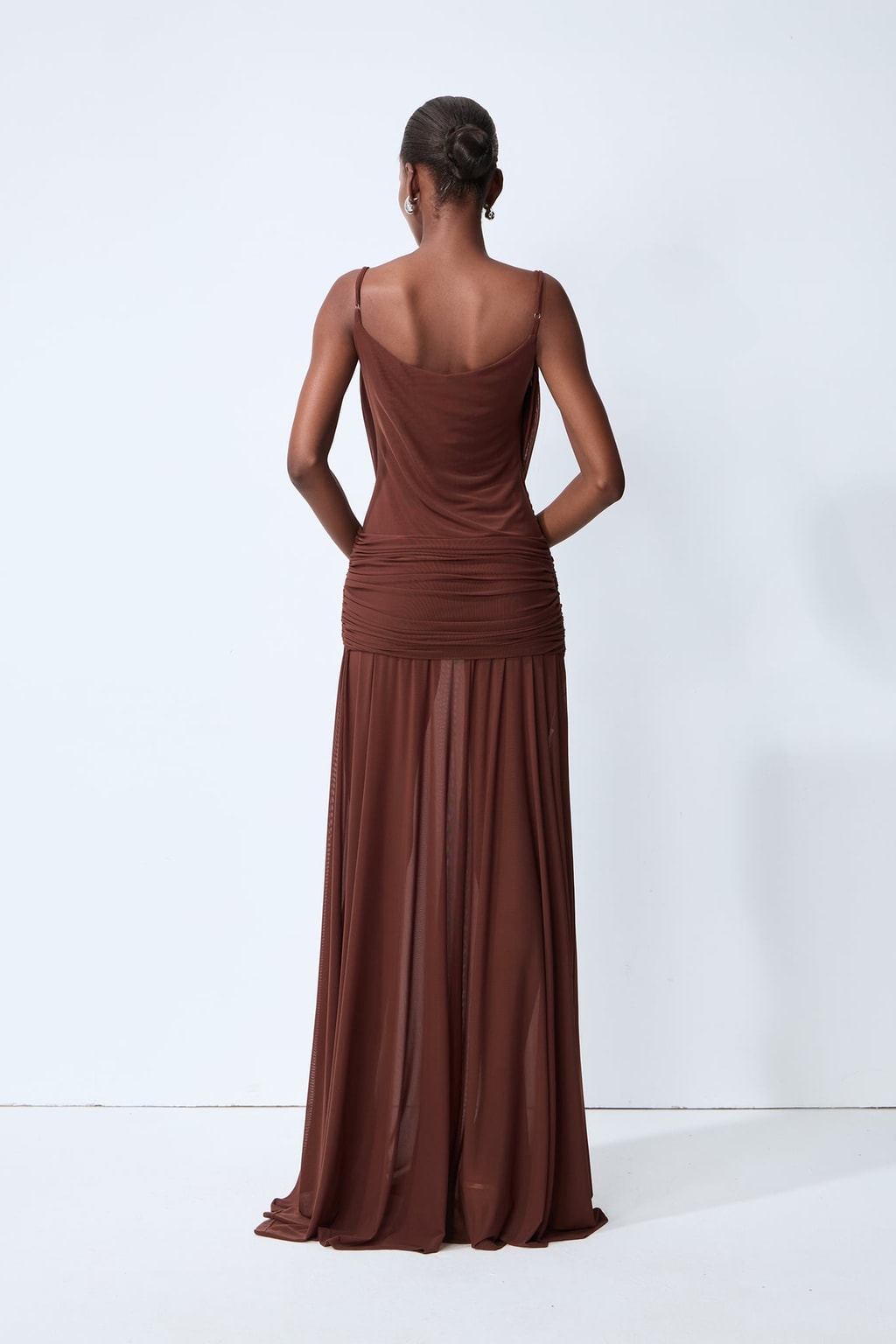 Mesh Cowl Neck Semi-Sheer Maxi Dress - 4