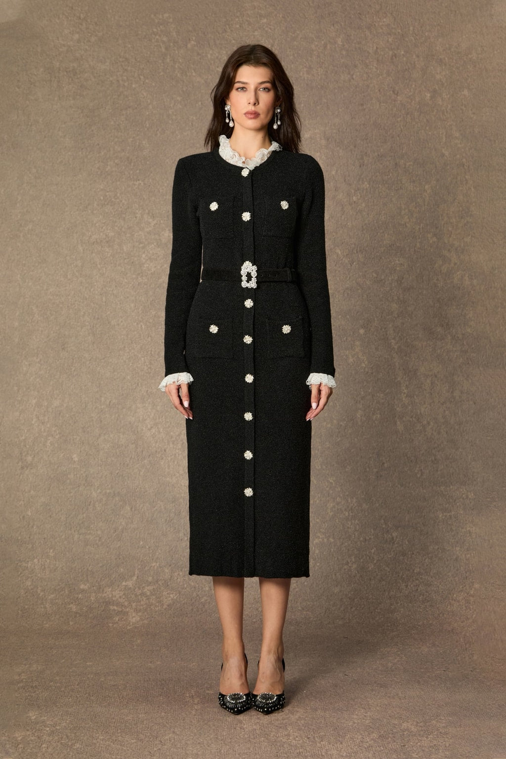 Knit Midi Dress With Ruffle Trim - 6