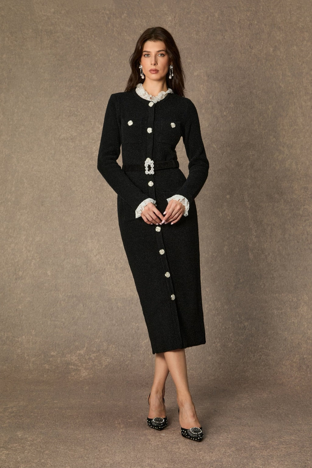Knit Midi Dress With Ruffle Trim - 3