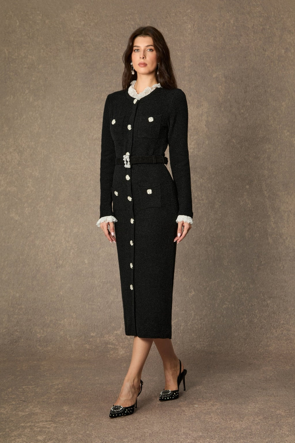 Knit Midi Dress With Ruffle Trim - 5