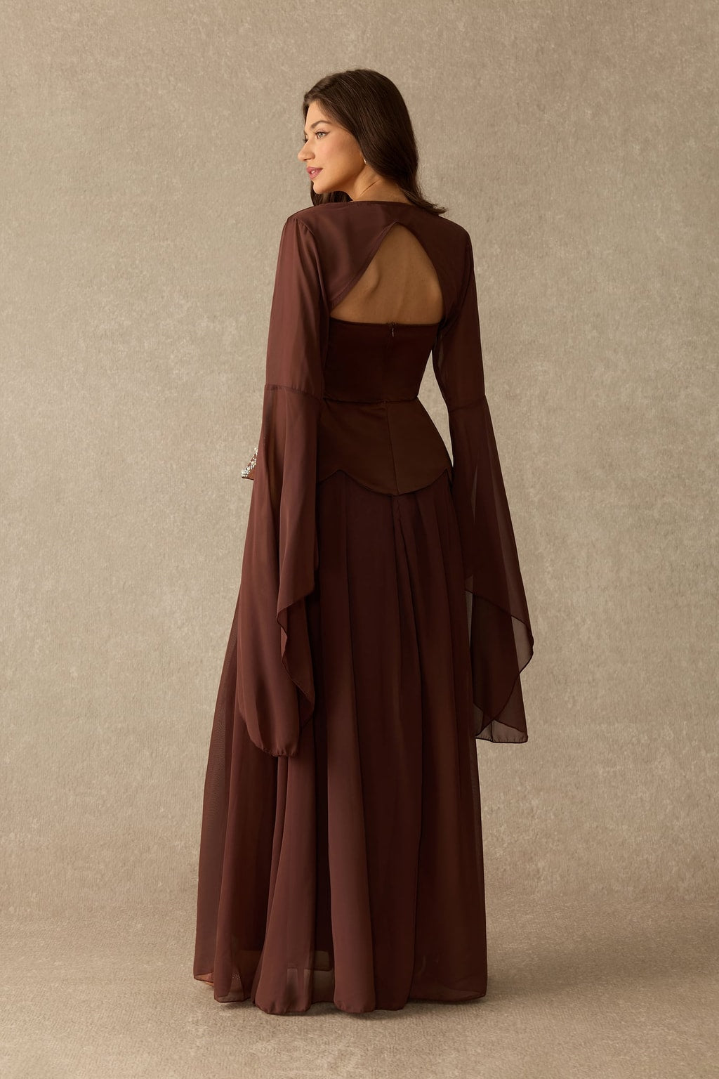 Chiffon Beaded Peplum Maxi Dress - 4