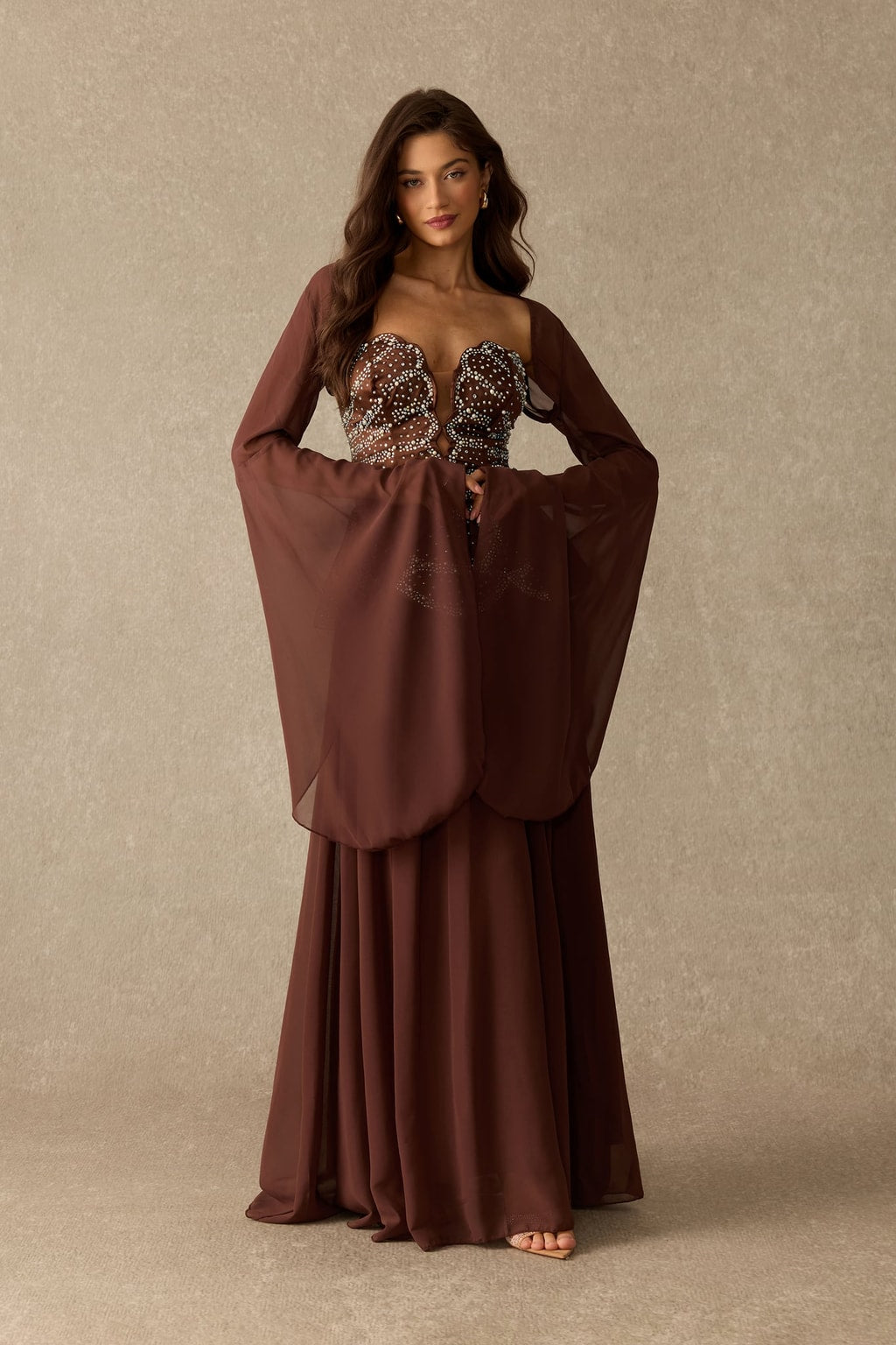Chiffon Beaded Peplum Maxi Dress - 5