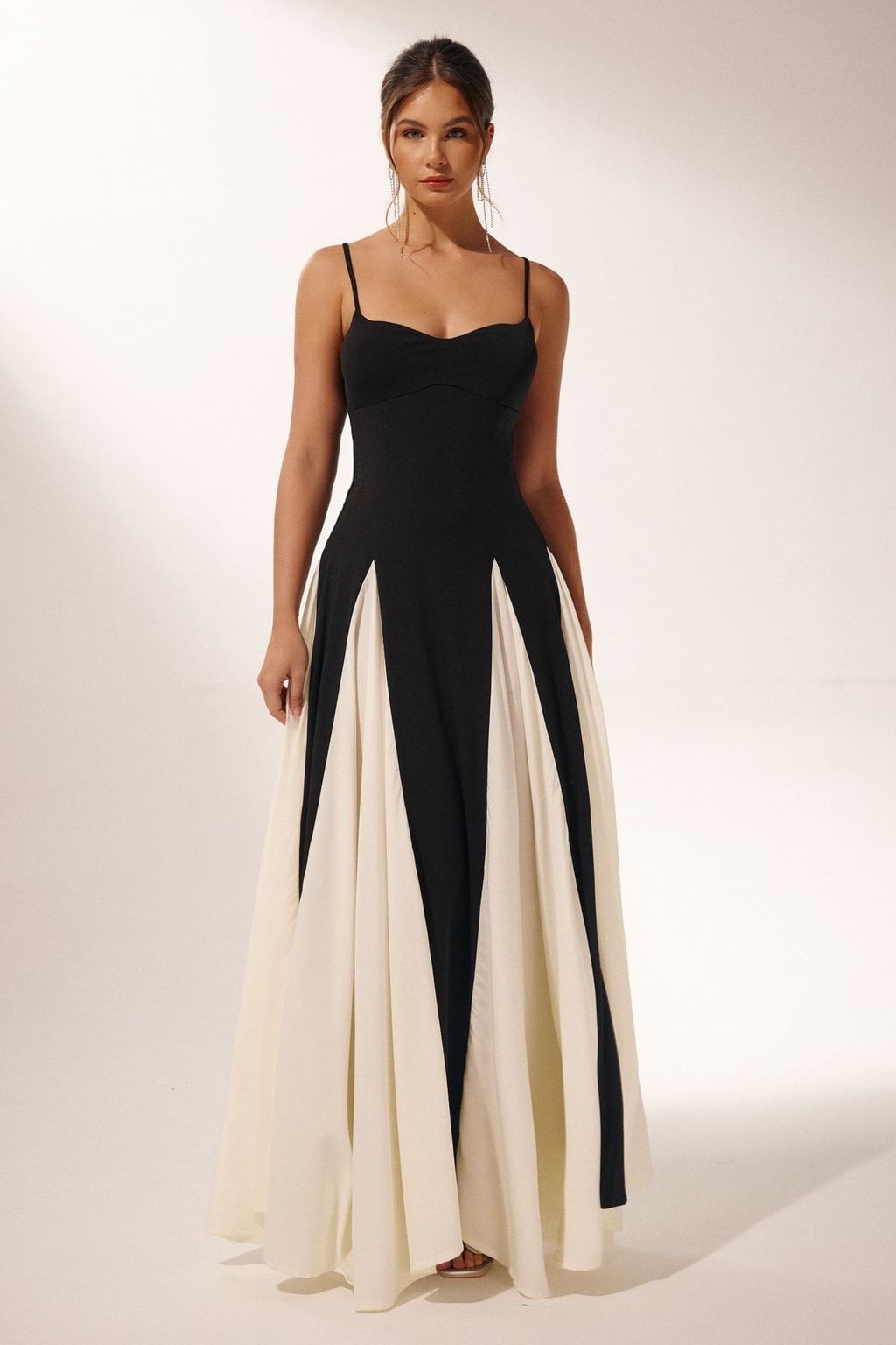 Stretch Polyester Color-Block Maxi Slip Dress - 6