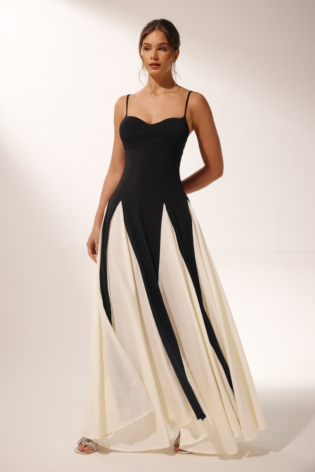 Stretch Polyester Color-Block Maxi Slip Dress - 3