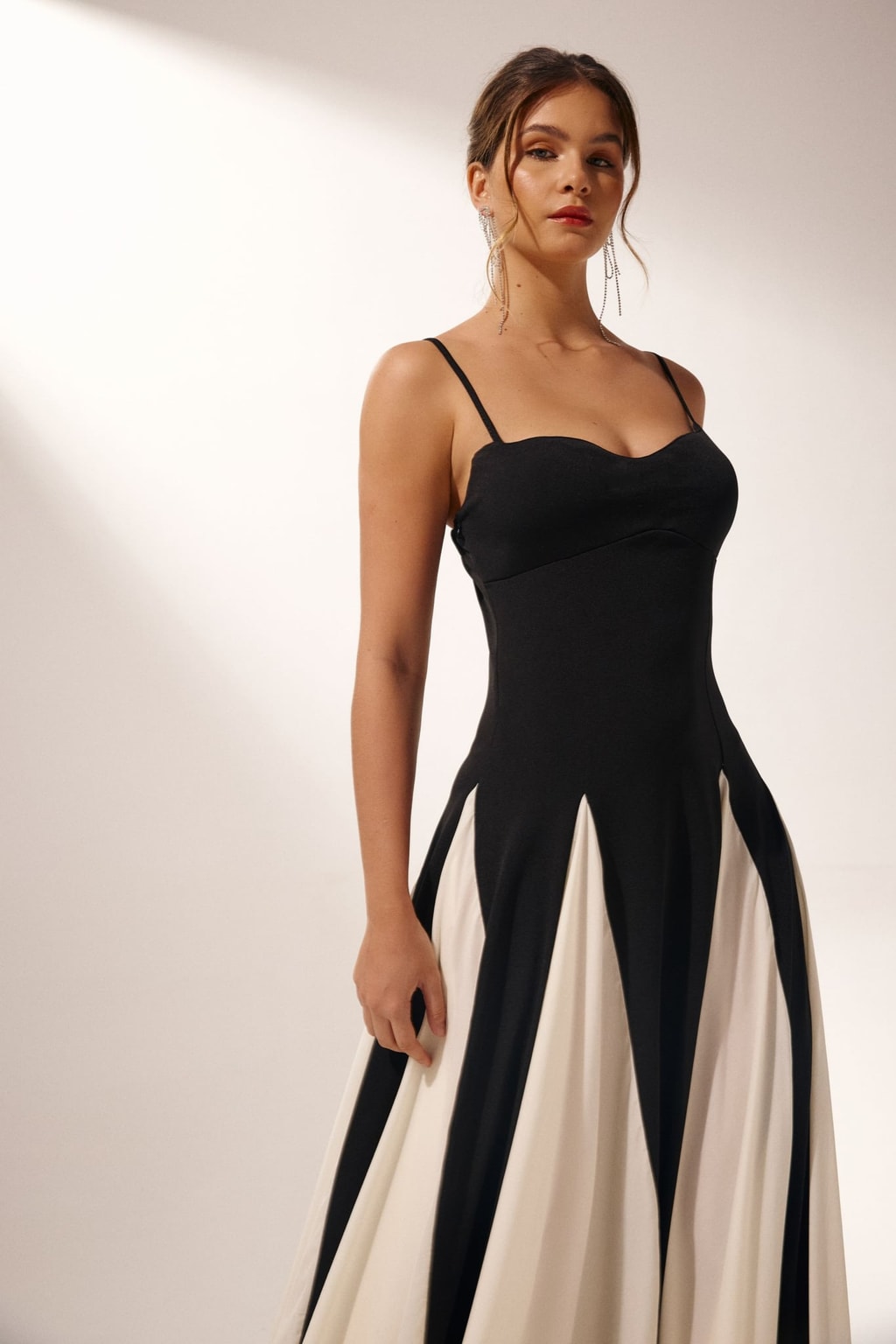 Stretch Polyester Color-Block Maxi Slip Dress - 5
