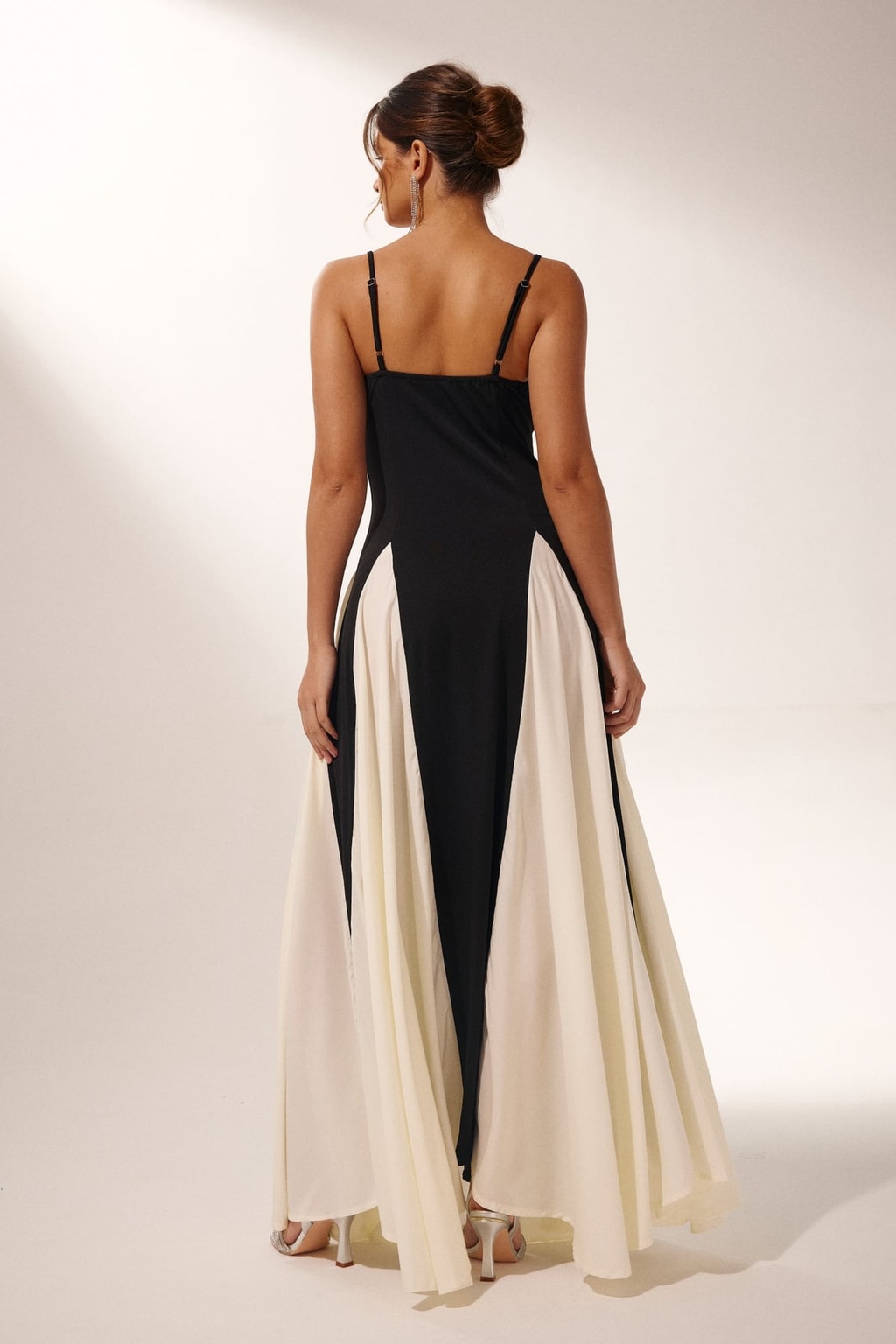 Stretch Polyester Color-Block Maxi Slip Dress - 4