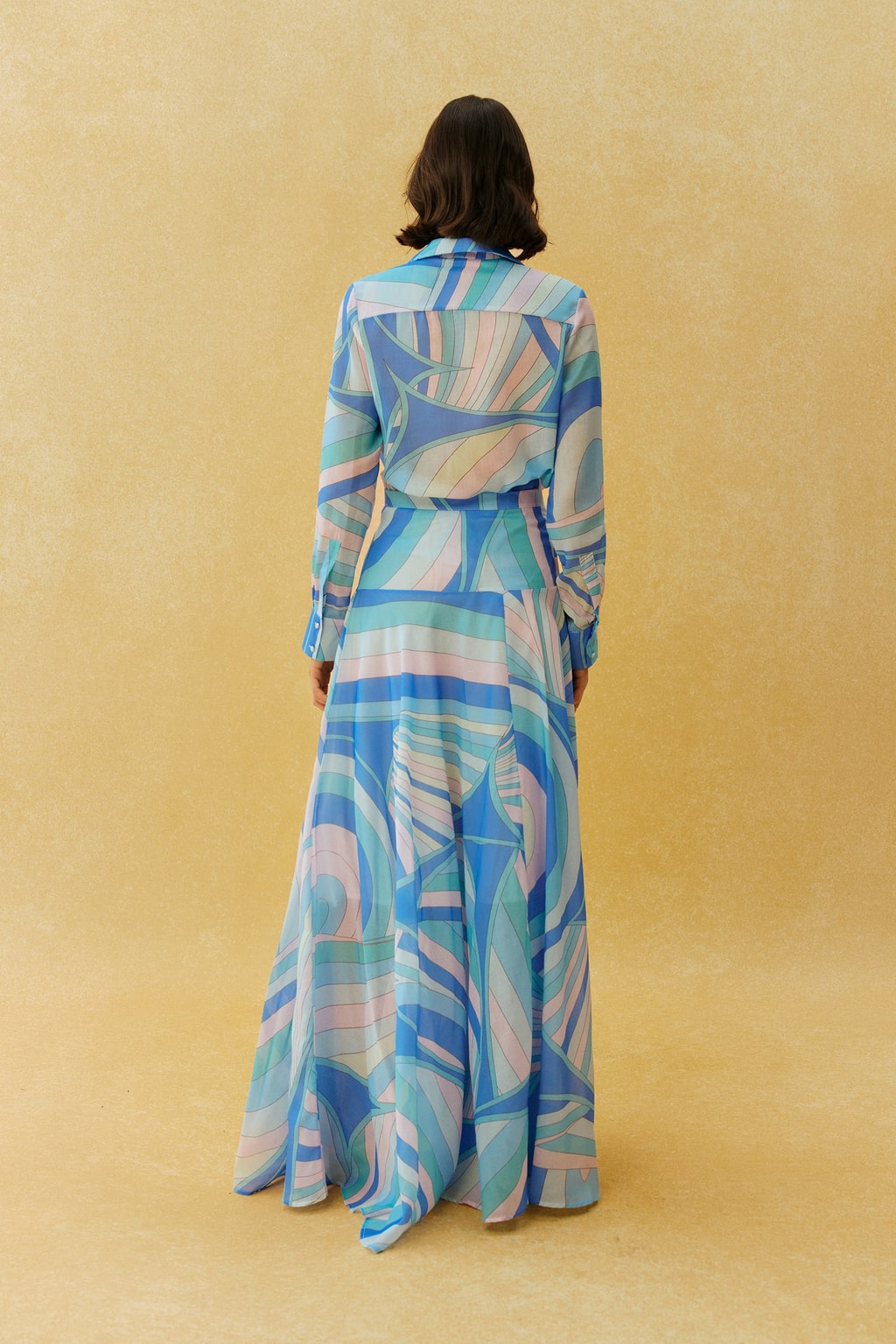 Terylene Two-Piece Shirt & Skirt Set With Abstract Print - 4