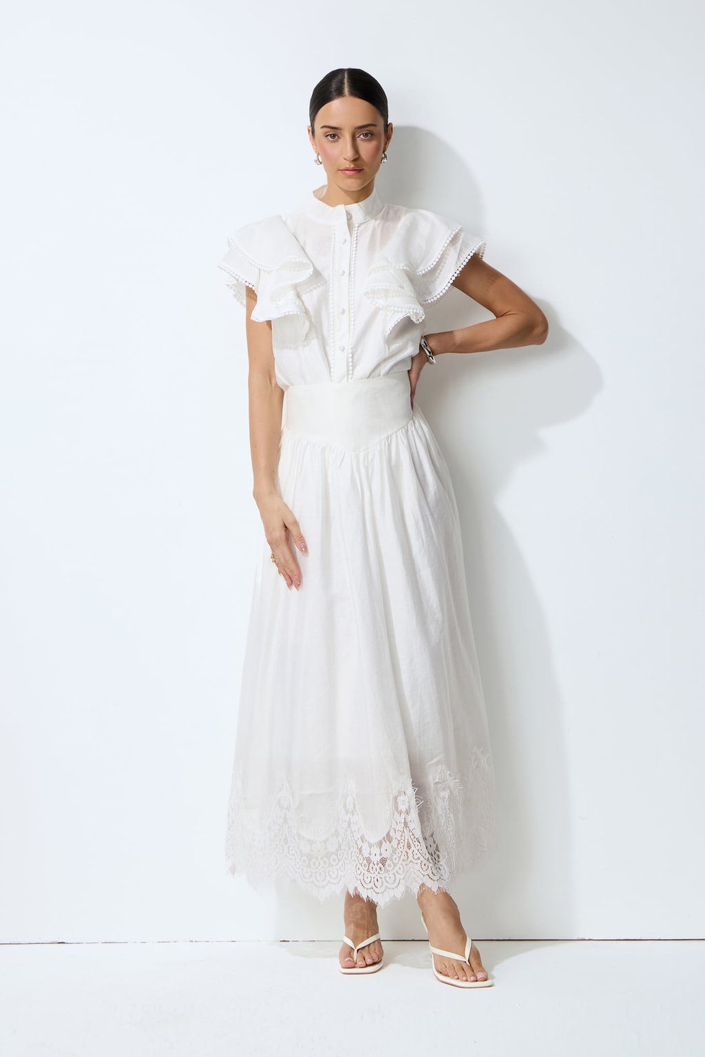 Textured Ruffled Sleeve Top & Skirt Set - 4