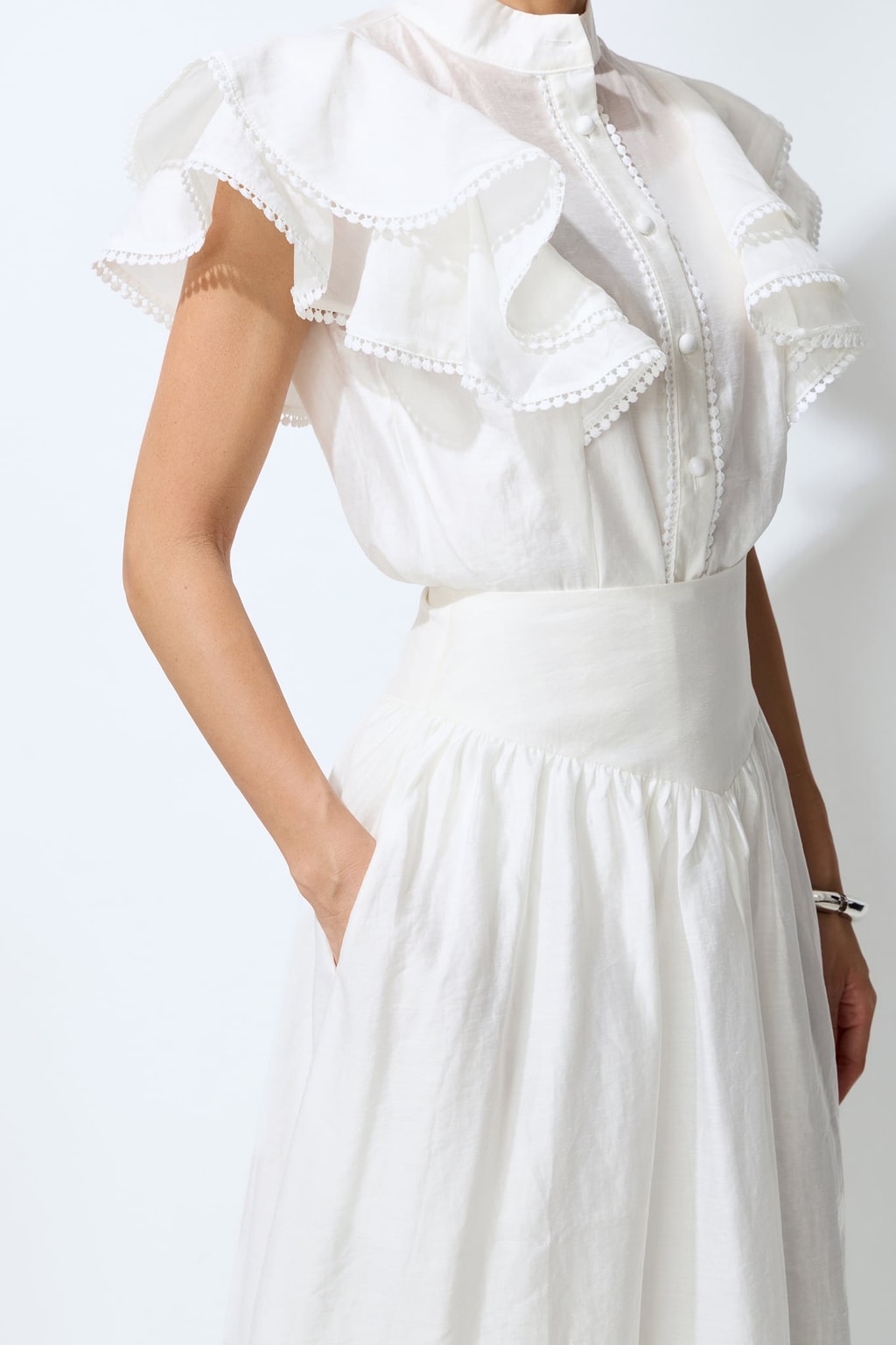 Textured Ruffled Sleeve Top & Skirt Set - 6