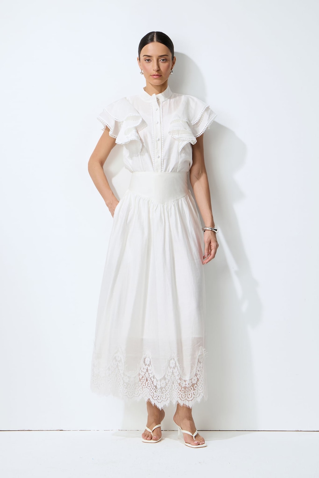 Textured Ruffled Sleeve Top & Skirt Set - 2