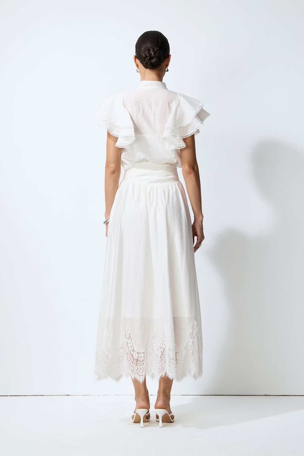 Textured Ruffled Sleeve Top & Skirt Set - 5
