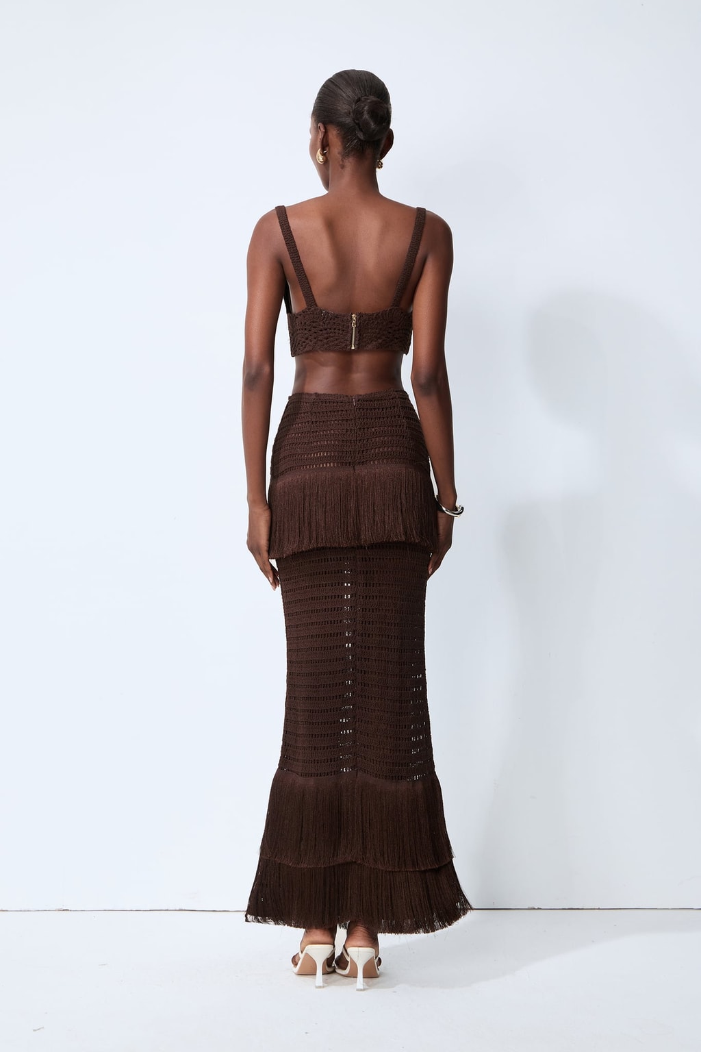 Crochet Knit Cami Top & Fringe Maxi Skirt Set - 4