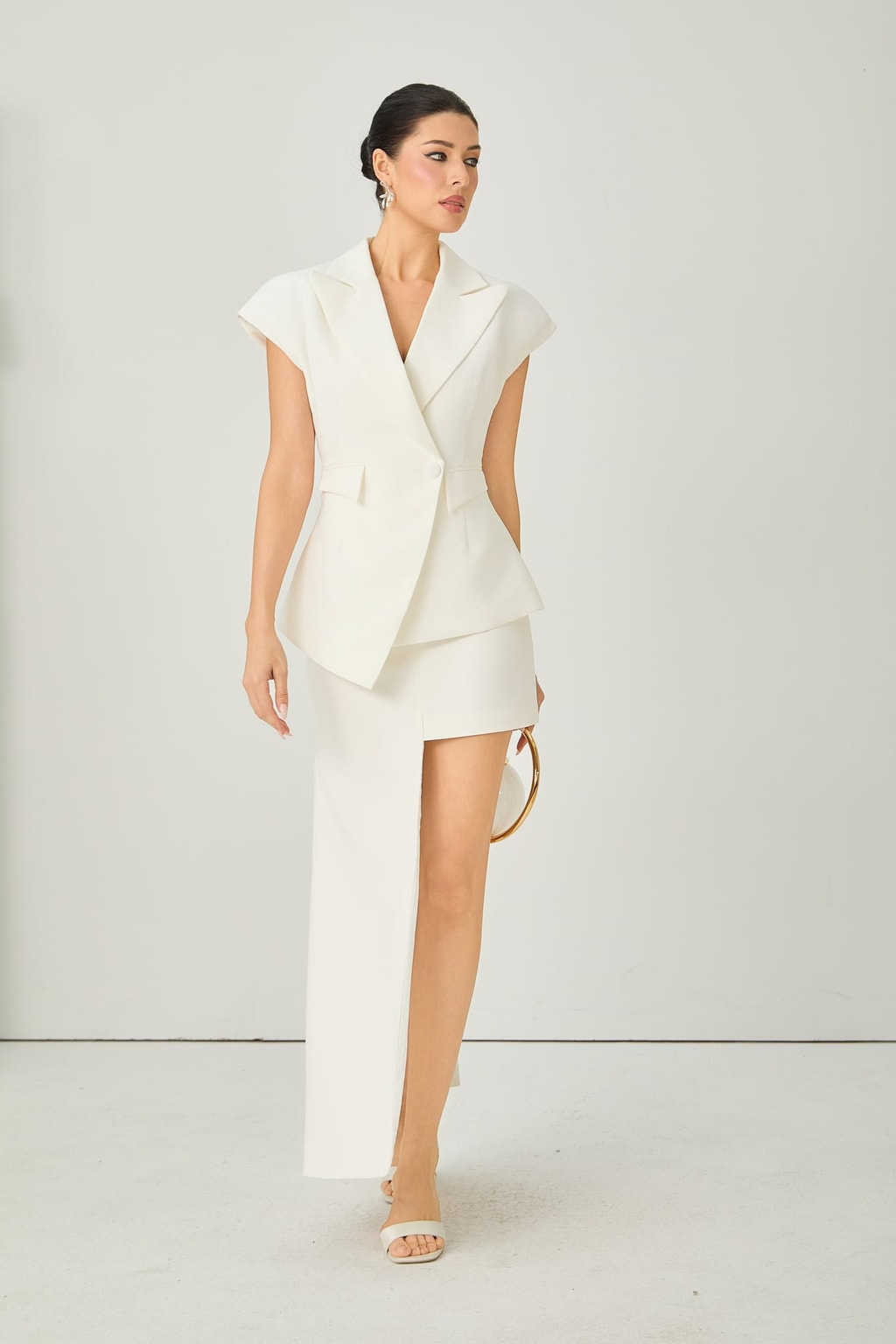 Crepe Lapel Vest Top & Asymmetric Maxi Skirt Set - 6