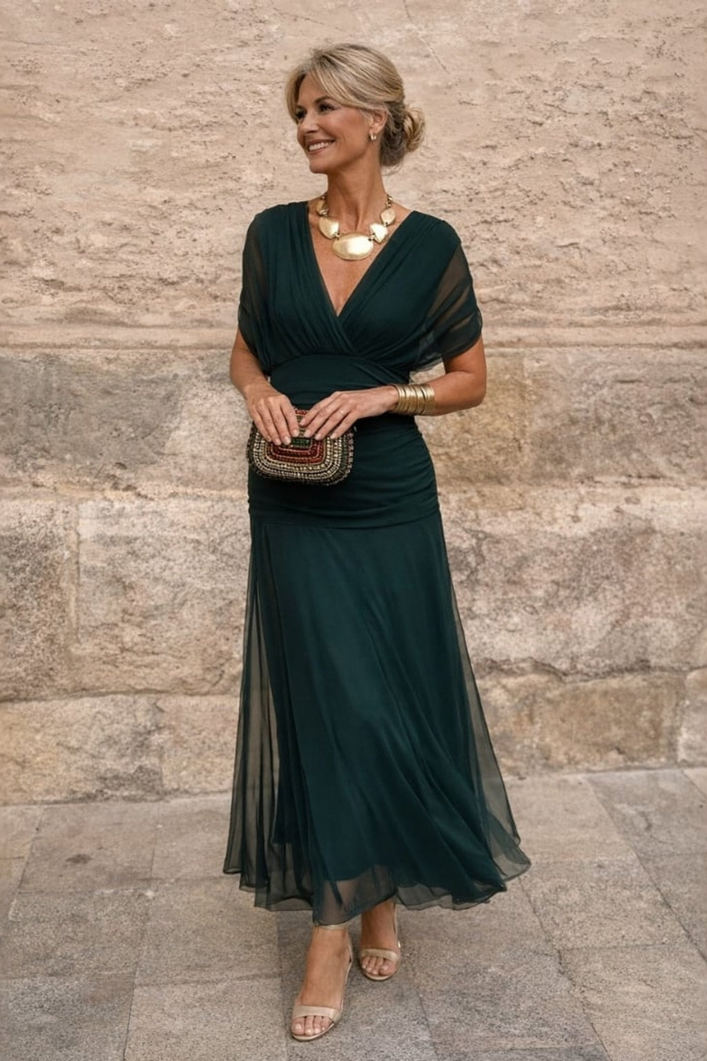 Chiffon Mermaid Evening Gown With Draped Off-Shoulder Neckline - 6
