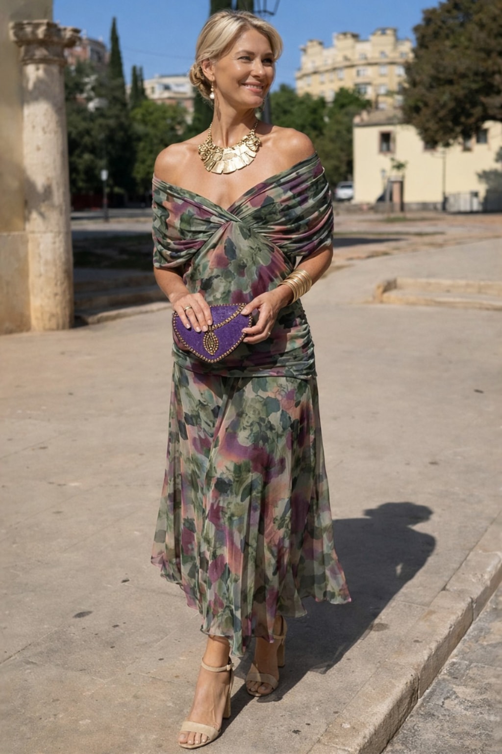 Chiffon Mermaid Evening Gown With Draped Off-Shoulder Neckline - 10