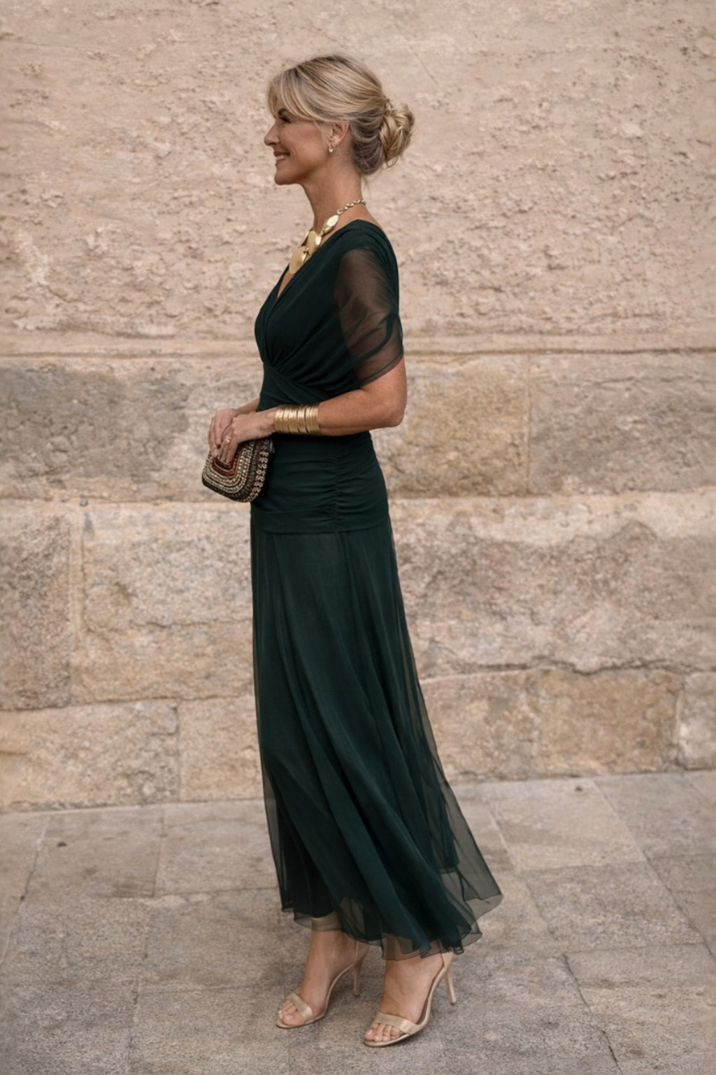 Chiffon Mermaid Evening Gown With Draped Off-Shoulder Neckline - 3