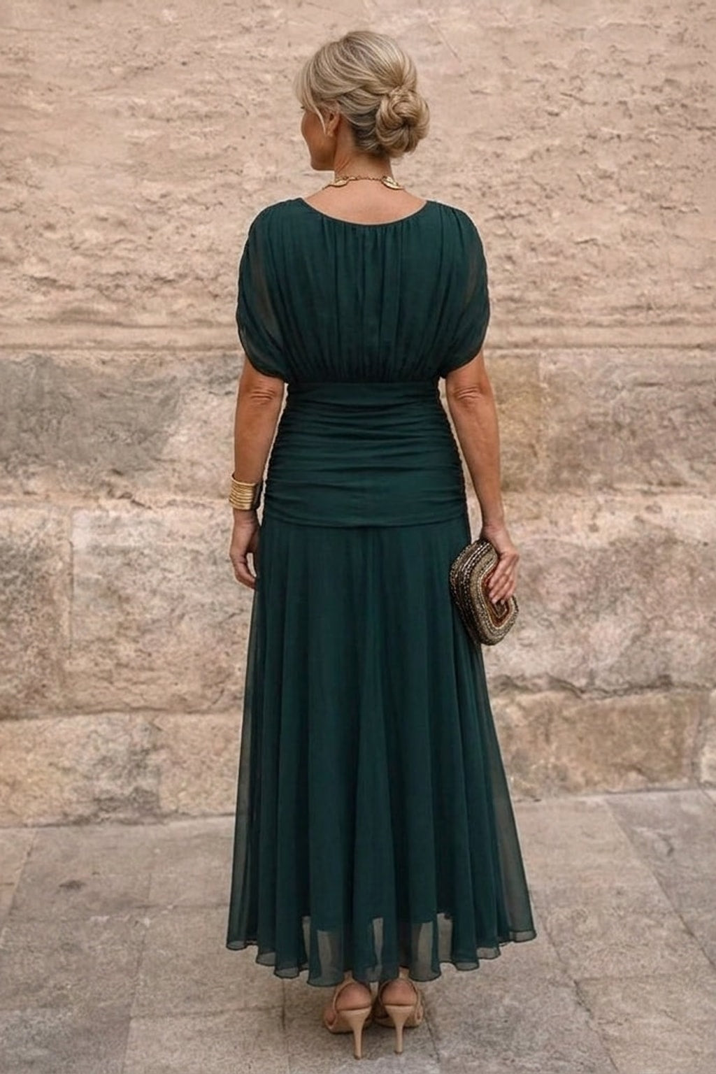 Chiffon Mermaid Evening Gown With Draped Off-Shoulder Neckline - 7