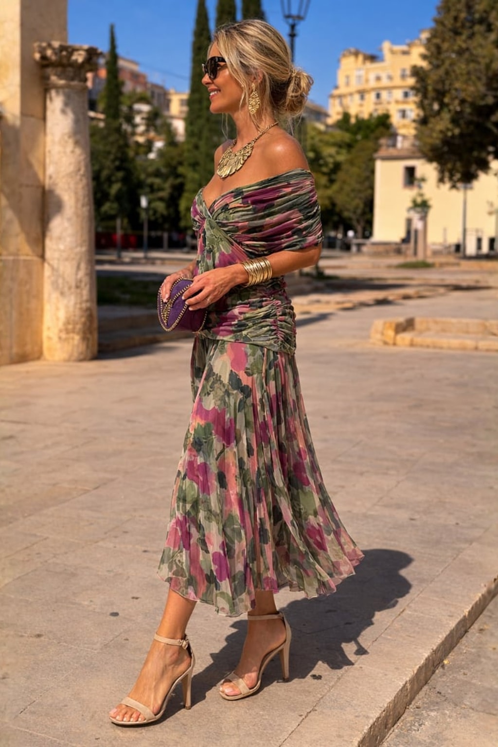 Chiffon Mermaid Evening Gown With Draped Off-Shoulder Neckline - 12