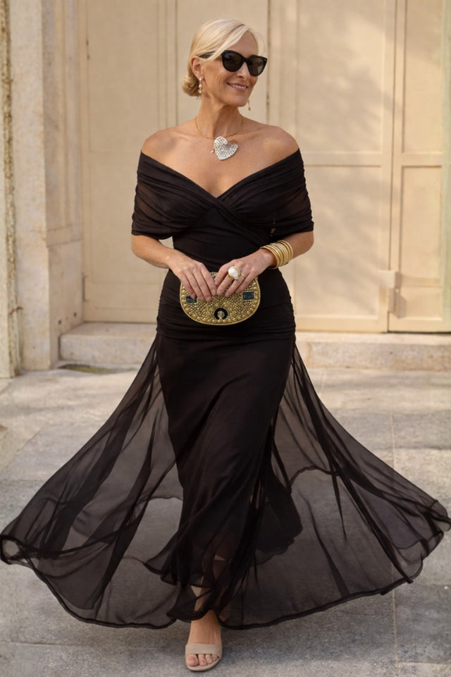 Chiffon Mermaid Evening Gown With Draped Off-Shoulder Neckline - 2