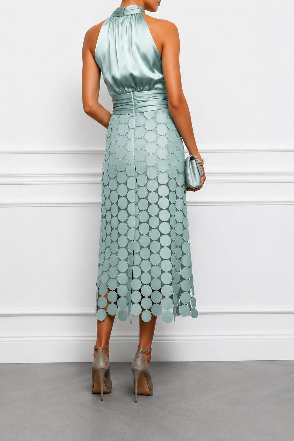 Satin-Effect Halter Midi Dress - 3