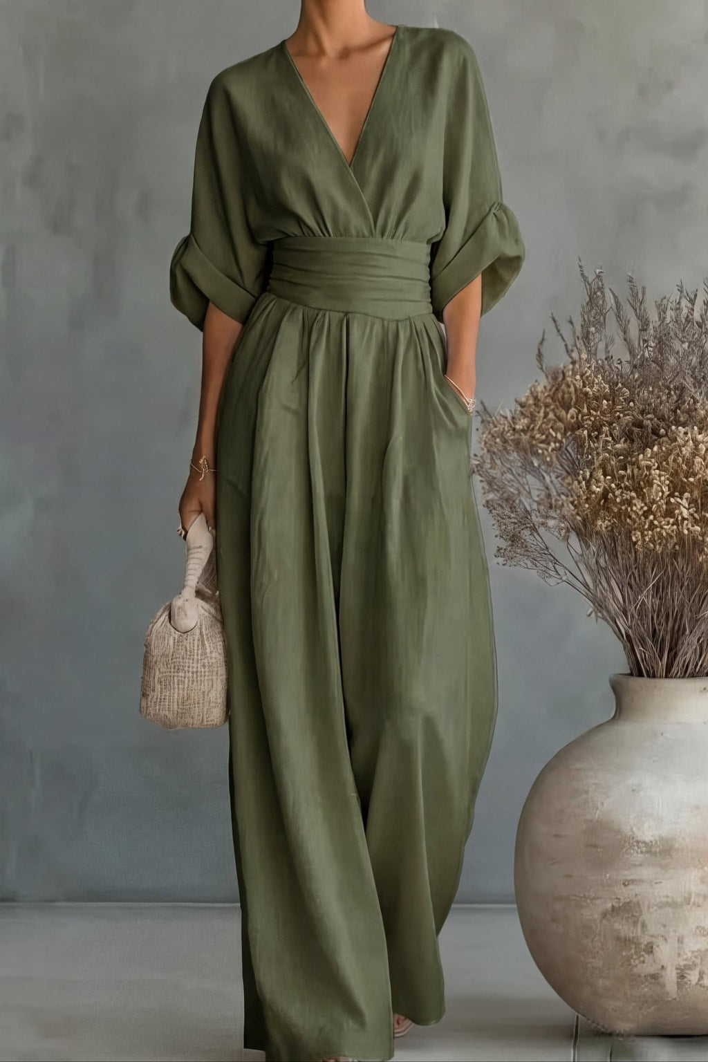 Women's Wide-Leg V-Neck Jumpsuit - 17