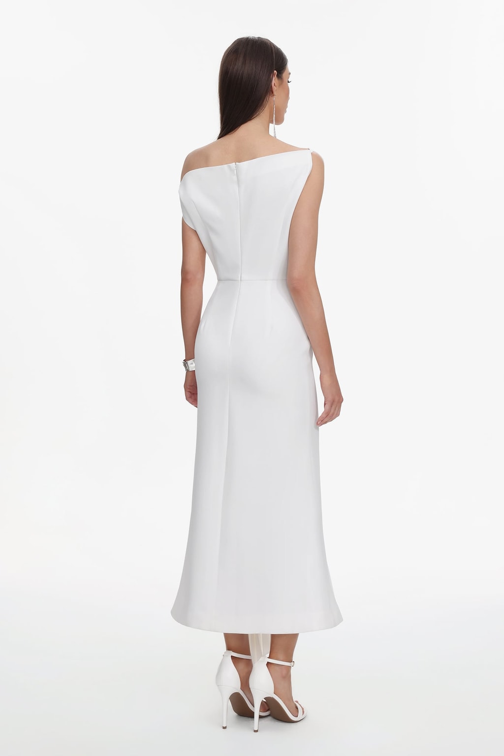 Sleeveless Midi Dress With Oblique Shoulder Neckline - 4