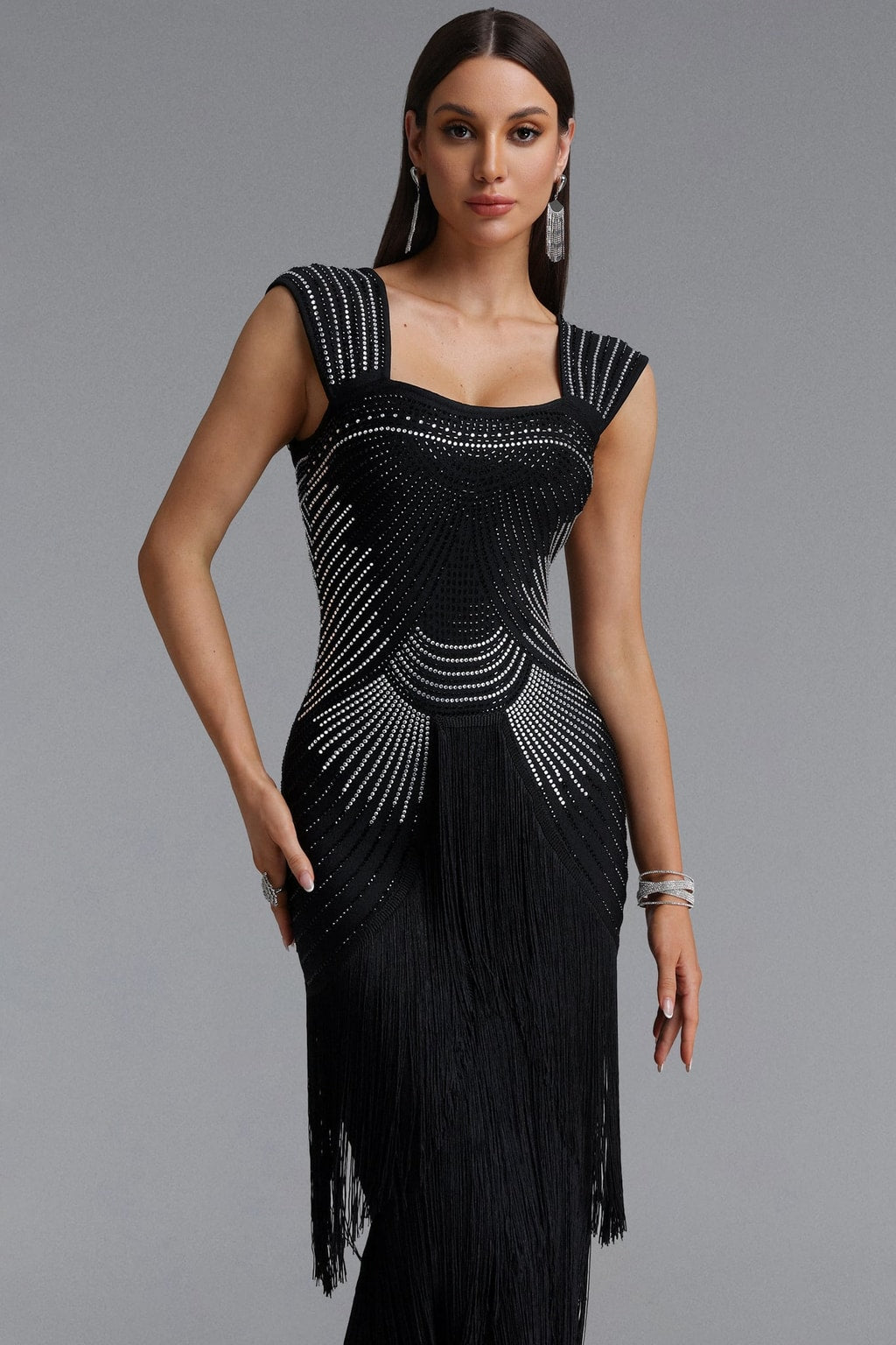 Bandage Maxi Dress With Rhinestone Fringe - 5