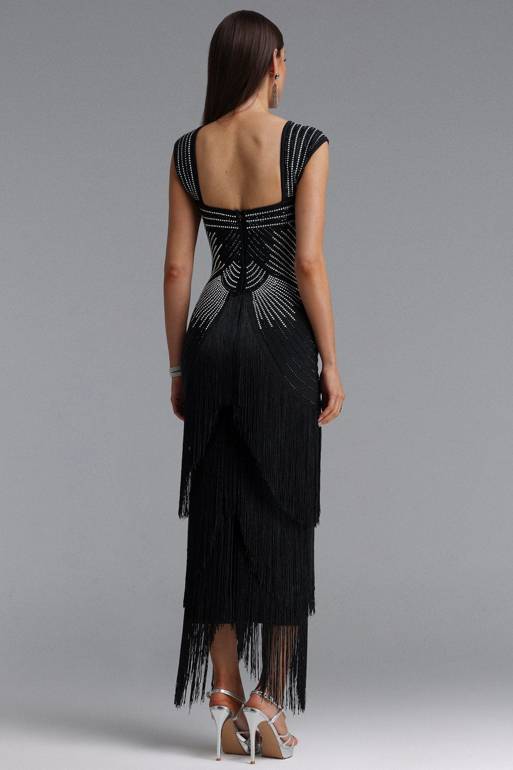 Bandage Maxi Dress With Rhinestone Fringe - 4