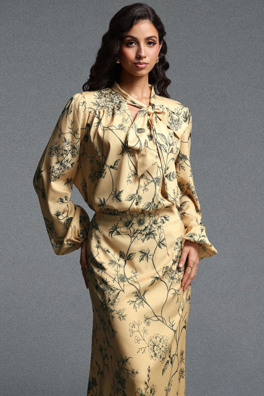 Woven Floral Print Long Sleeve Two-Piece Set - 5