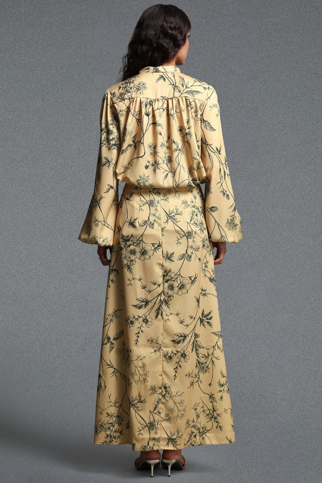 Woven Floral Print Long Sleeve Two-Piece Set - 4
