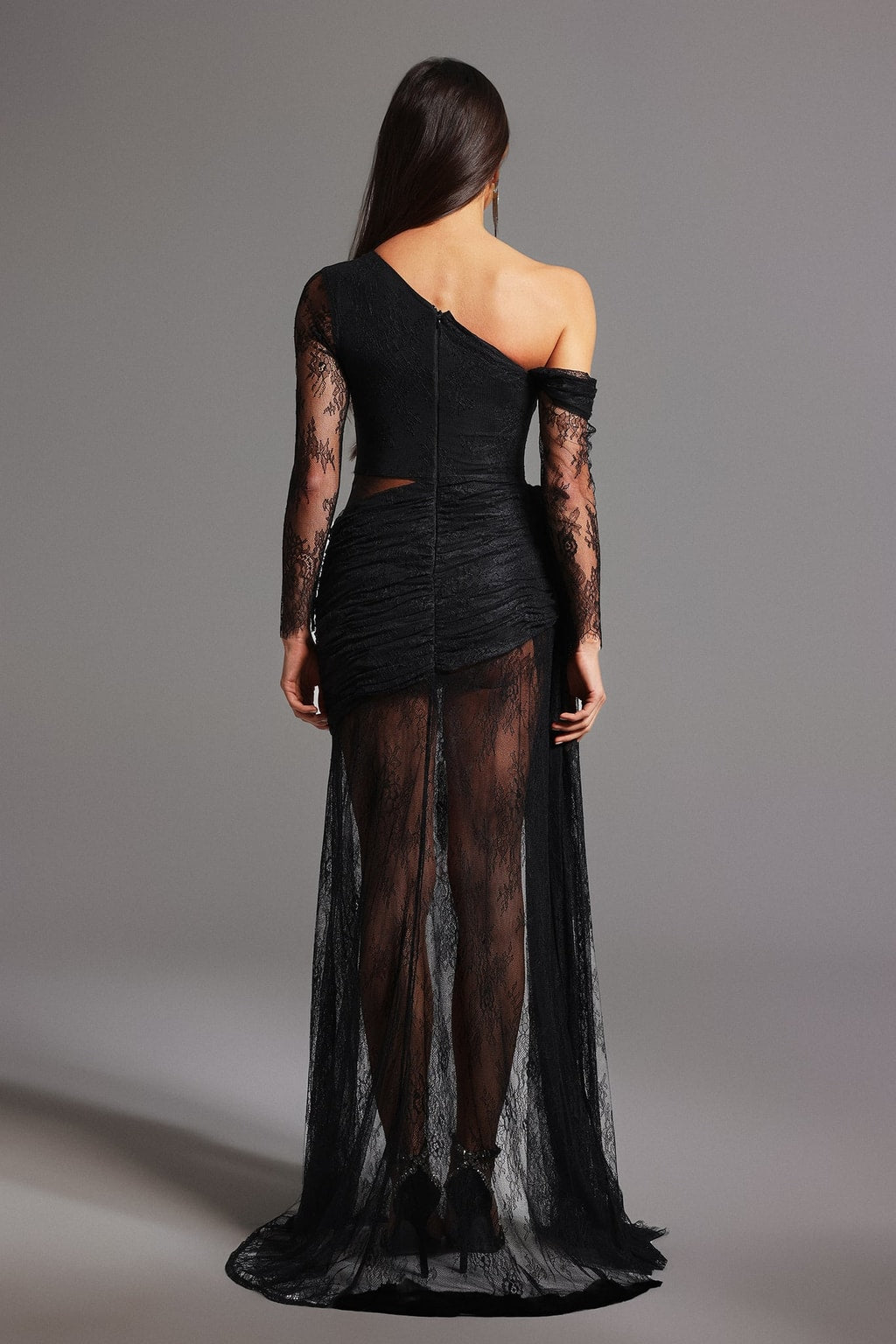 Lace One-Shoulder Slit Maxi Dress - 4