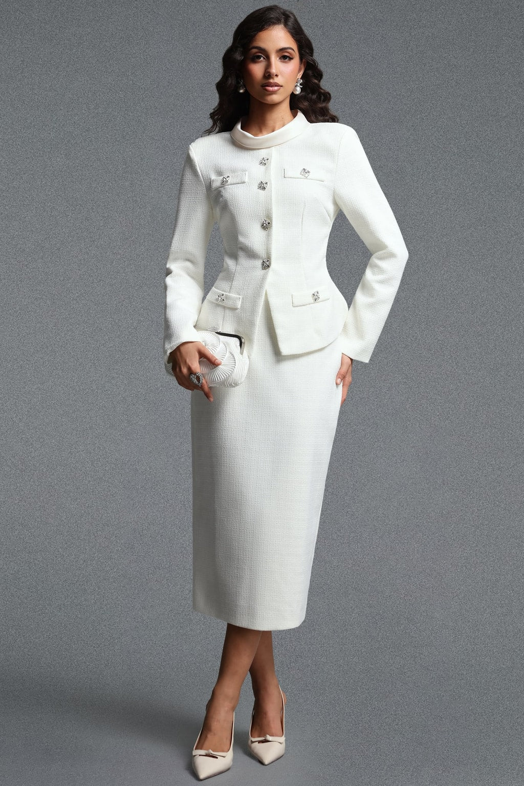 Tweed Two-Piece Set With Tailored Long Sleeves - 2